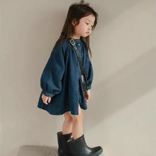 Load image into Gallery viewer, Girls' Cotton Puff Sleeve Denim Dress