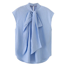 Load image into Gallery viewer, Women's Shirts Summer Fashion Striped Blouse Elegant Scarf Collar Office Women's Blouse Street Chic Young Tops