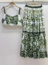 Load image into Gallery viewer, 2026 Summer Women's Clothing Retro Print Sexy Tube Top Suspender Top Two-piece Set + High Waist Pleated Loose Skirt Fashion Suit