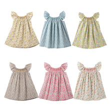Load image into Gallery viewer, Floral Summer Dress for 1 2 3 4 5 6 Years Girls Smocking Design with Flying Sleeve Baby Toddler Daily Cute Clothes