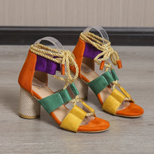 Load image into Gallery viewer, Women's Chunky High Heel Weave Ankle Lace Open Toe Pumps