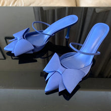Load image into Gallery viewer, Women's Bow Knot Satin Pointed Toe Slingback Heeled Party Sandals