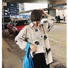 Load image into Gallery viewer, Trendy Shirt Blouse Simple Thin Newspaper Print Shirt Summer Loose Shirt Top Women Solid Color Sun Protection Shirt Streetwear