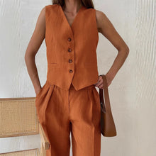 Load image into Gallery viewer, Women Linen Cotton Chic Vest & Pants Suit Two-Piece Set