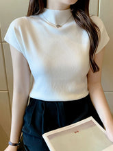 Load image into Gallery viewer, Women Summer Sexy Knitted Turtleneck Sleeveless T-Shirts Tops Solid Slim Fit Pullovers Causal Tees Female Streetwear Basics Tees