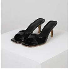 Load image into Gallery viewer, Women's Square Toe Thin Heel Mule Slippers