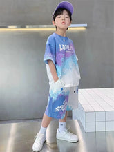 Load image into Gallery viewer, Boys Loose Casual Sets Summer Teen Gradient T-shirts+Shorts 2Pcs Big Kids Sport Short Sleeve Clothes Suits Children Print Outfit