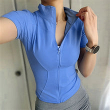 Load image into Gallery viewer, Casual Slim Sports Coat For Women Short Sleeve Solid Zipper Tops Female Cycling Running Yoga Outfit Clothes Summer Sport Jacket