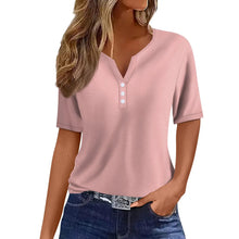 Load image into Gallery viewer, Women Summer Trendy Simple Casual Fashion Button T Shirt V Neck Short Sleeve Solid Loose Pullover Tops Plus Size Ropa De Mujer