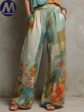 Load image into Gallery viewer, Women's Summer Fashion Set Elegant Printed Seven-Quarter Sleeve Top with Loose Wide Leg Pants Casual 2-Piece Outfit