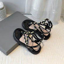 Load image into Gallery viewer, Summer children's beach shoes style girls' Roman-style sandals with shiny rivets - classic vacation soft-soled sandals