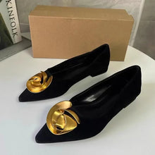 Load image into Gallery viewer, Elegant Office Women's Dress Shoes 2026 Summer New Black Shallow Pointed Toe Fashion Metal Flower Comfortable Ladies Flats