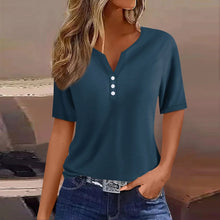 Load image into Gallery viewer, Women Summer Trendy Simple Casual Fashion Button T Shirt V Neck Short Sleeve Solid Loose Pullover Tops Plus Size Ropa De Mujer