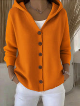 Load image into Gallery viewer, Solid Color Button Knit Hooded Sweater Cardigan Jacket For Autumn Winter New Casual Fashionable Women's Clothing Pulls Femmes