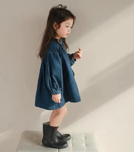 Load image into Gallery viewer, Girls' Cotton Puff Sleeve Denim Dress