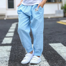 Load image into Gallery viewer, Children Trousers For Boys Girls Cotton Linen Elastic Waist Solid Color Summer Mosquito Pants Kids Clothing Long Pants 100-160cm