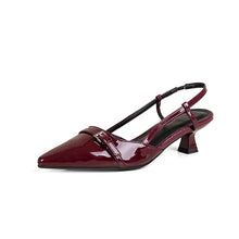 Load image into Gallery viewer, Women's Patent Leather Mid-Heel Pointed Toe Sandals – Wine Red