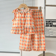 Load image into Gallery viewer, Pink Girl's Summer Two-piece Set with Single Breasted Sleeveless Top and Casual Pants, New Children's Sets Kids Clothes