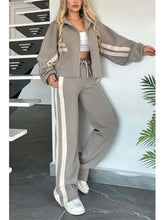 Load image into Gallery viewer, Autumn Winter Women's New Hoodie Suit Y2K Striped Zipper Loose Fit Jacket Outwear And High Waist Side-striped Pants Sports Sets