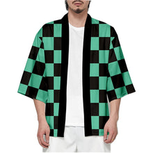 Load image into Gallery viewer, Anime Character Kamade Zezeko Pink Women's Kimono Cardigan Summer Kamado Tanjirou Green Black Checkered Men Japanese Haori Coat