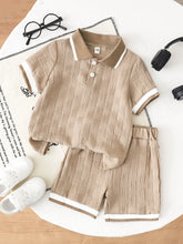 Load image into Gallery viewer, Boys' Summer Casual Shorts Set Khaki Solid Color Half Cardigan T-shirt & Same Color Shorts Set Children's Summer Vacation Lightw