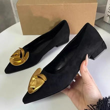 Load image into Gallery viewer, Elegant Office Women's Dress Shoes 2026 Summer New Black Shallow Pointed Toe Fashion Metal Flower Comfortable Ladies Flats