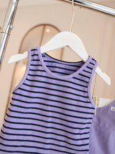 Load image into Gallery viewer, Summer Girls Clothing Set Trendy Striped Tank Top Purple Overalls 2Pcs Kids Outfits Korean Style Casual Baby Girl Clothes Set