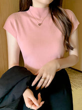 Load image into Gallery viewer, Women Summer Sexy Knitted Turtleneck Sleeveless T-Shirts Tops Solid Slim Fit Pullovers Causal Tees Female Streetwear Basics Tees
