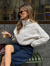 Load image into Gallery viewer, Women's Polka Dot Turtleneck Zipper Jacket with Pockets