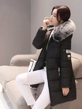 Load image into Gallery viewer, Women's Fur Collar Hooded Long Parka with Letter Patch
