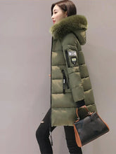 Load image into Gallery viewer, Women's Fur Collar Hooded Long Parka with Letter Patch

