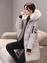 Load image into Gallery viewer, Women's Fur Collar Hooded Long Parka with Letter Patch
