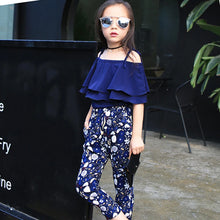 Load image into Gallery viewer, Summer Teen Girls Flower Chiffon Clothing Set Children Off Shoulder tops Floral Pants Kids Outfits Girl Clothes For 8 12 14Years
