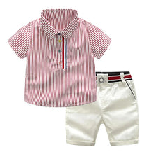 Load image into Gallery viewer, Summer Children Baby Clothes Short Sleeve Striped Shirt Pants Gentlemen Elegant Suit Kids Tracksuit For Toddler Boys Casual Sets
