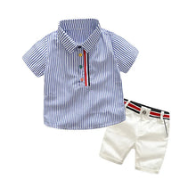 Load image into Gallery viewer, Summer Children Baby Clothes Short Sleeve Striped Shirt Pants Gentlemen Elegant Suit Kids Tracksuit For Toddler Boys Casual Sets
