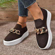 Load image into Gallery viewer, European and American foreign trade thick-soled fly-woven breathable low-top single-layer shoes women's cross-border chain decorative leg loafers wish
