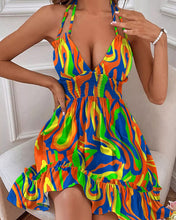 Load image into Gallery viewer, Deep V Rope Tie Pleated Beach Maxi Dress
