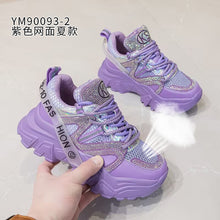 Load image into Gallery viewer, 2026 Spring and Autumn Style Dad Shoes, Internet Celebrity Rhinestone Breathable Genuine Leather Shoes for Petite People, Popular Purple Thick-Soled Sports Shoes, Trendy on Instagram
