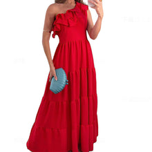 Load image into Gallery viewer, FD1549 2024 Spring and Autumn new cross-border ladies fashion sexy solid color one shoulder large swing mid-length dress
