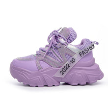 Load image into Gallery viewer, 2026 Spring and Autumn Style Dad Shoes, Internet Celebrity Rhinestone Breathable Genuine Leather Shoes for Petite People, Popular Purple Thick-Soled Sports Shoes, Trendy on Instagram
