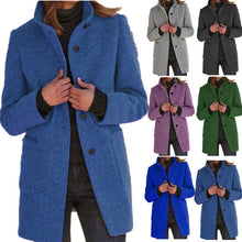 Load image into Gallery viewer, Women's button stand collar tweed coat
