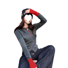 Load image into Gallery viewer, Contrast Color Retro Design Knitted Cardigan for Women Autumn New Slim Fit Single-Breasted Fashion Sweater Trend
