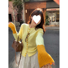 Load image into Gallery viewer, Contrast Color Retro Design Knitted Cardigan for Women Autumn New Slim Fit Single-Breasted Fashion Sweater Trend
