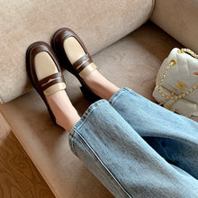 Load image into Gallery viewer, Loafers 2025 Spring New Women's Shoes Thick Heel Low Heel Low Top Shoes Retro Color Matching Small Leather Shoes Deep Mouth Flats for Women
