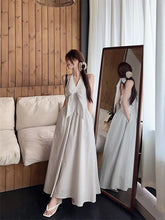 Load image into Gallery viewer, Gentle Style Stripesd Bow Halter V-Neck Dress for Women Summer Seaside Vacation A-Line Skirt French Style Long Skirt

