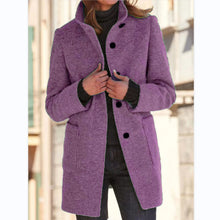 Load image into Gallery viewer, Women's button stand collar tweed coat

