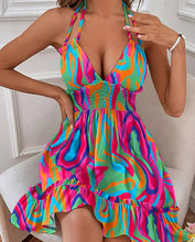 Load image into Gallery viewer, Deep V Rope Tie Pleated Beach Maxi Dress

