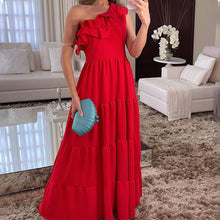 Load image into Gallery viewer, FD1549 2024 Spring and Autumn new cross-border ladies fashion sexy solid color one shoulder large swing mid-length dress
