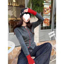 Load image into Gallery viewer, Contrast Color Retro Design Knitted Cardigan for Women Autumn New Slim Fit Single-Breasted Fashion Sweater Trend
