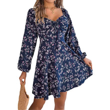 Load image into Gallery viewer, Real Shot of 2026 Spring/Summer European and American Casual Sexy Lace-Up Square-Neck Floral Long-Sleeve A-Line Dress, Independent Cross-Border Women's Fashion
